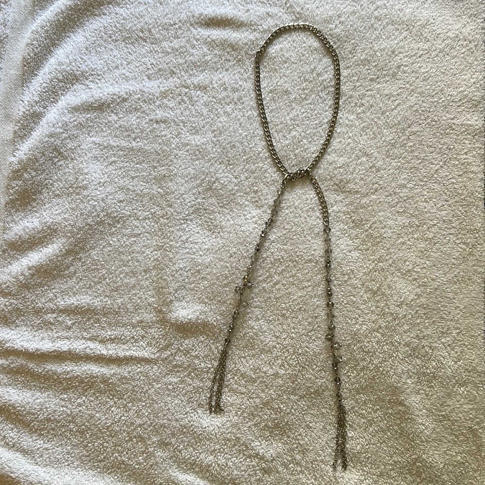 Silver Tone Chain Gray Smoke Crystal Lariat Necklace